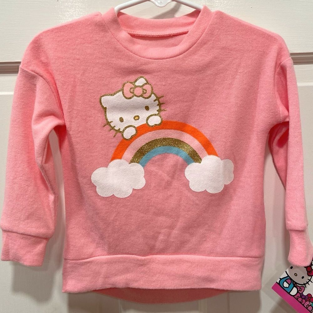 HELLO Kitty Girls Pink Rainbow Lightweight Soft Sweatshirt Gold Accent 12 Mo NWT